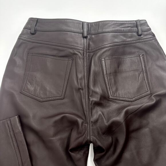 Folio Saks Fifth Avenue 100% Leather Pants Butter Soft in Chocolate Brown 12 - Picture 4 of 11